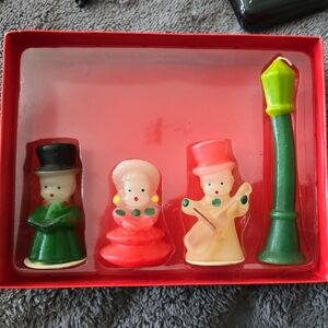 Festive Figurine Set with Green and Red Accents